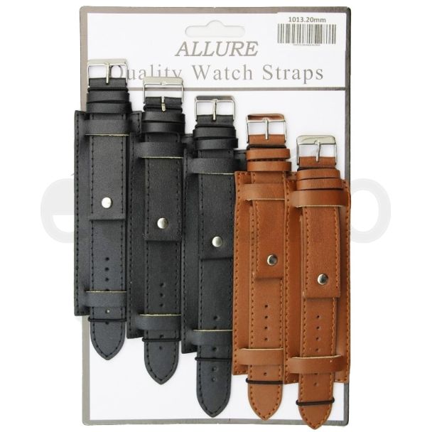Allure Military Style Leather Square Watch Straps - Black/Tan- 20mm