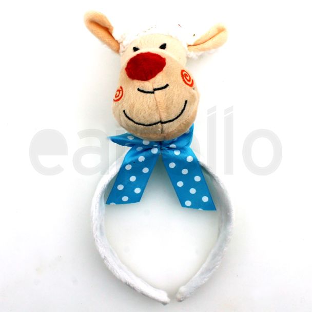 Animal Headband - Sheep Head With Light Blue Bow