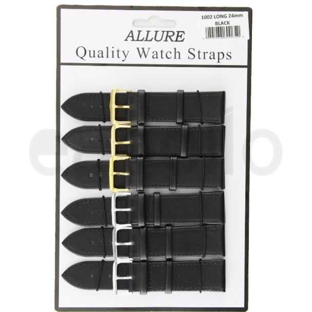 Allure Long Black Leather Watch Straps - Asst. Buckles - 24mm