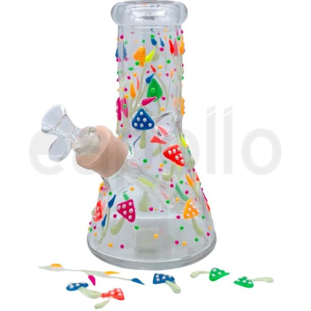 Atomic Glass "Glow in Dark Mushroom" Waterpipe - 8 Inch