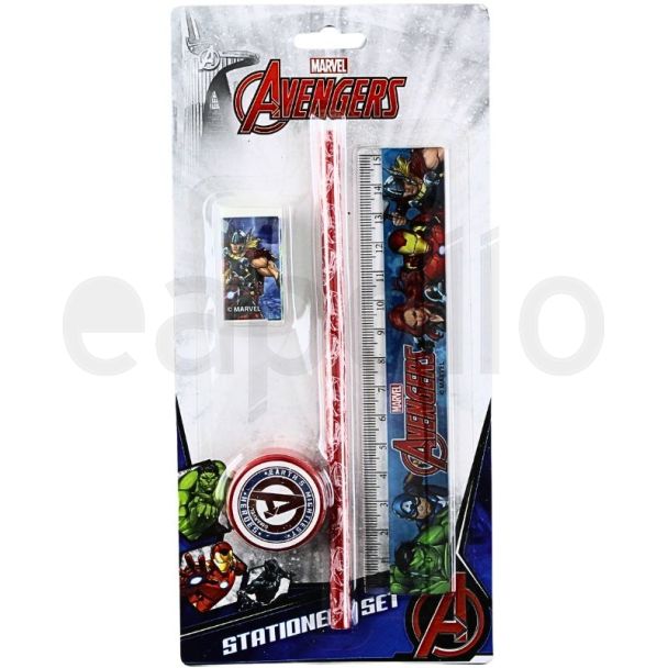 4pcs Kids Marvel Avengers Stationery Set - Pencil, Rubber, Ruler and Sharpener