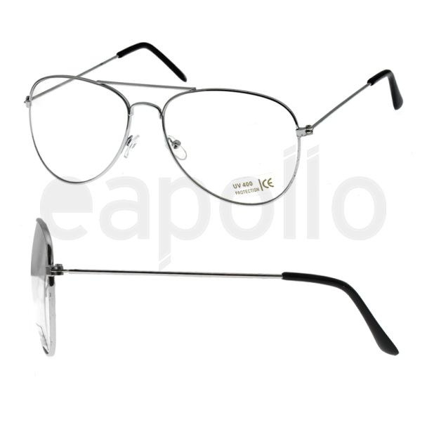Aviator Glasses - Clear Lens (Silver Frame)