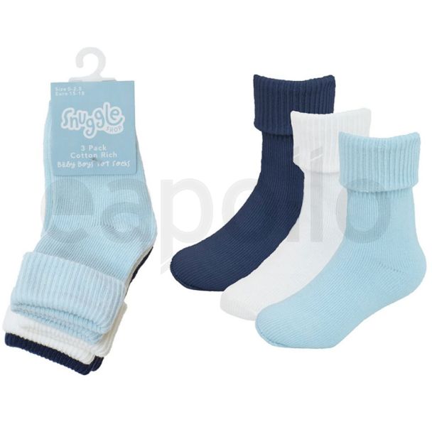 Baby Boys Plain Ankle Socks (3 Pack) - Assorted Colours 