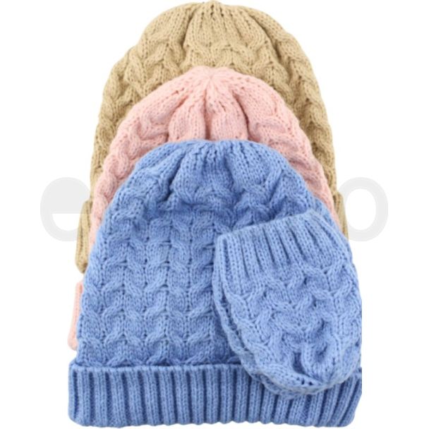 Babies Knitted Ski Hat With Matching Mittens