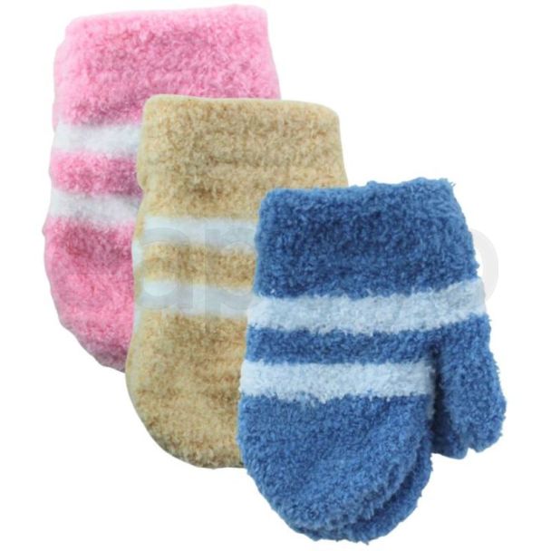 Babies Soft Touch Striped Mittens – Assorted Colours