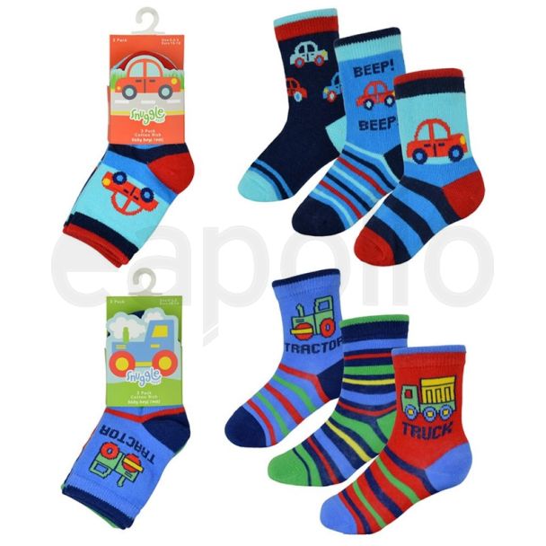 Baby Boy's Cars/Trucks Design Ankle Socks (3 Pack) - Assorted Sizes
