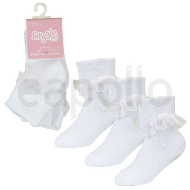 Baby Girl White Organza Lace Ankle Socks (3 Pack) - Asst. Sizes 