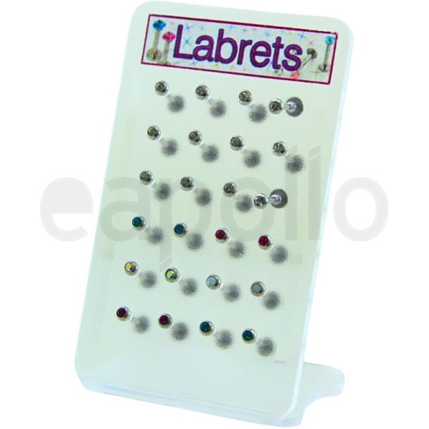 Ball Labret Studs with Coloured Shiny Stone Centre – Assorted