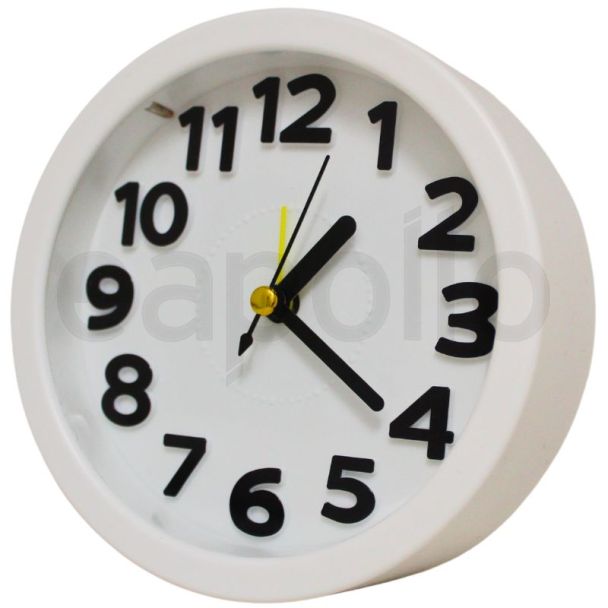 Bedside Quartz Round Alarm Clock - White (12 x 12 x 4 cm)