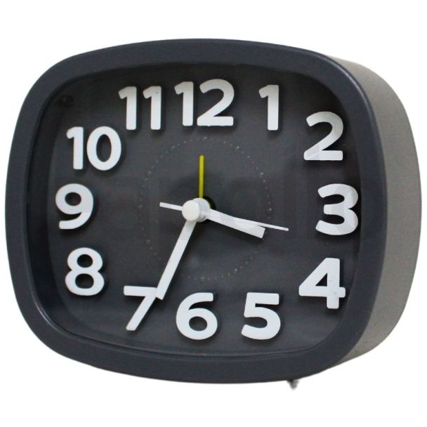 Bedside Quartz Rectangular Alarm Clock - Grey (9.5 x 11.5 x 4 cm)