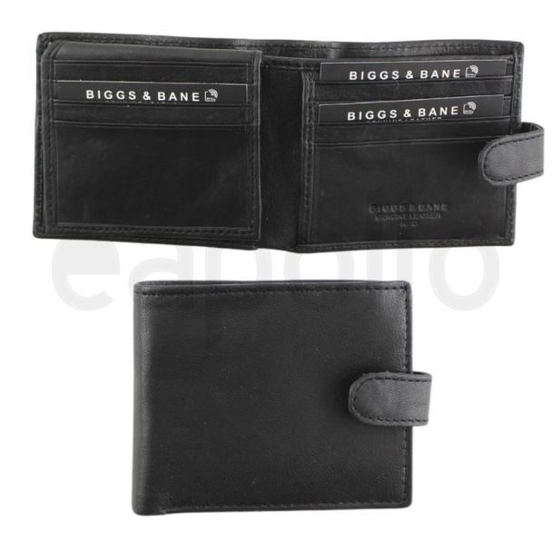 Wholesale Biggs & Bane Men's RFID Leather Wallet With Closure Button - Black