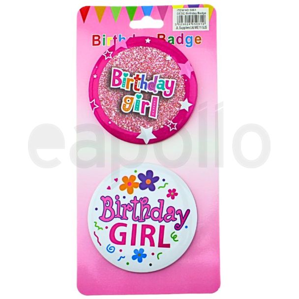 Birthday Girl Badge Floral & Glitter Design (7.5cm)