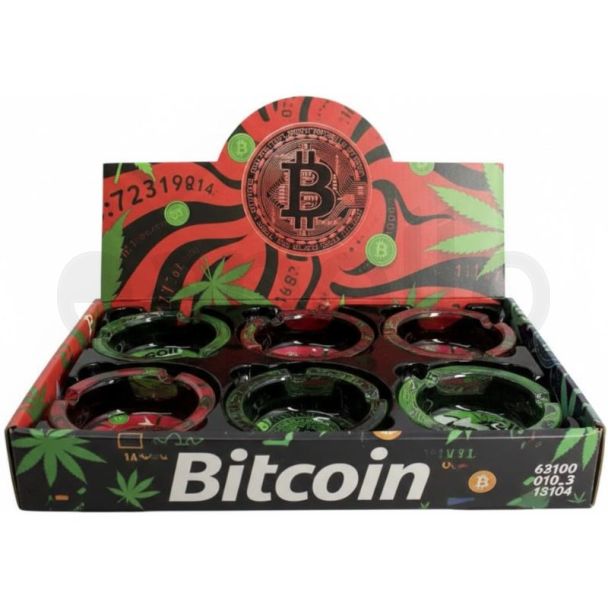 Bitcoin Leaf Design Round Glass Ashtray - Assorted (8.5x3.5cm) 