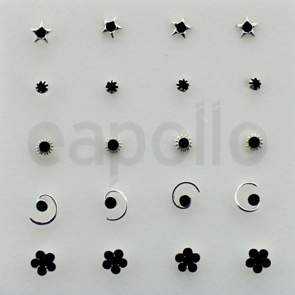 Black Sterling Silver Nose Pins - Asorted Designs