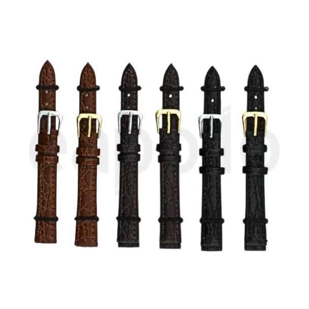 Black & Brown Lizard Grain Leather Watch Straps - Assorted - 12mm