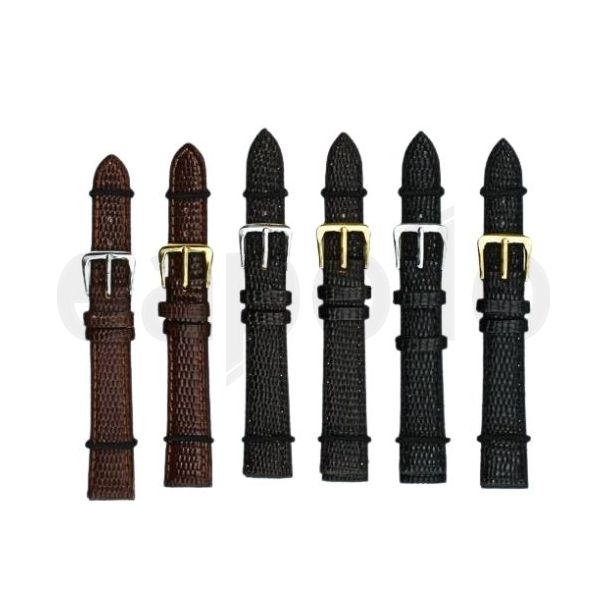 Black & Brown Lizard Grain Leather Watch Straps - Assorted - 14mm