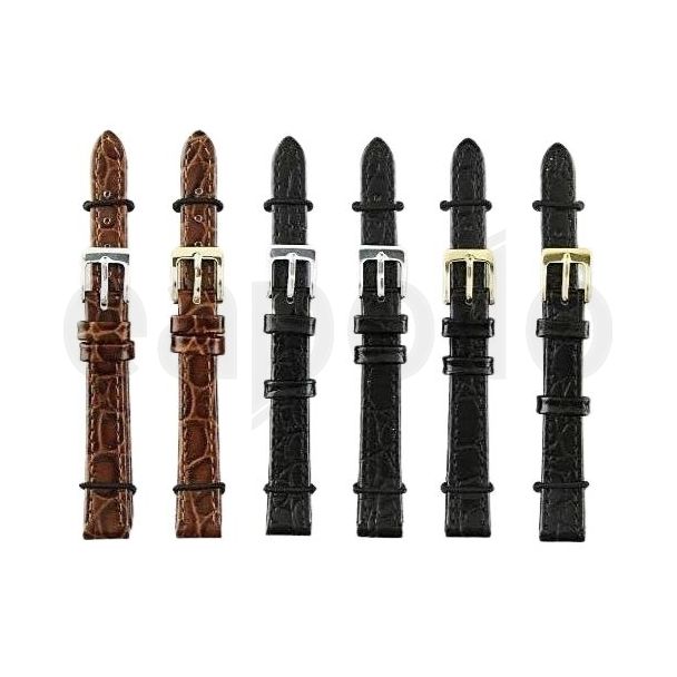 Black and Brown Premium Crocodile Grain Leather Watch Straps - 12mm