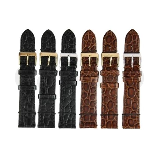 Black and Brown Premium Crocodile Grain Leather Watch Straps - 18mm