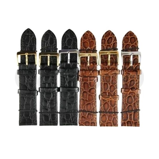 Black and Brown Premium Crocodile Grain Leather Watch Straps - 22mm