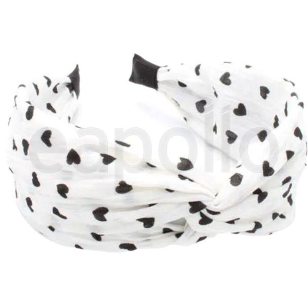 Black and White Heart Print Twist Top Alice Band - Assorted - 5cm Wide
