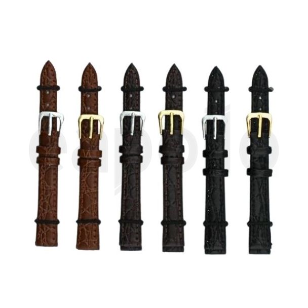 Black, Brown & Tan Crocodile Grain Leather Watch Straps - 12mm