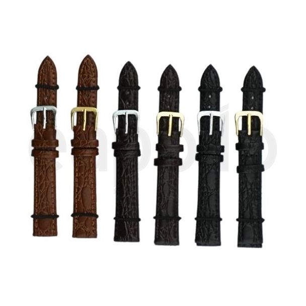 Black, Brown & Tan Crocodile Grain Leather Watch Straps - 14mm