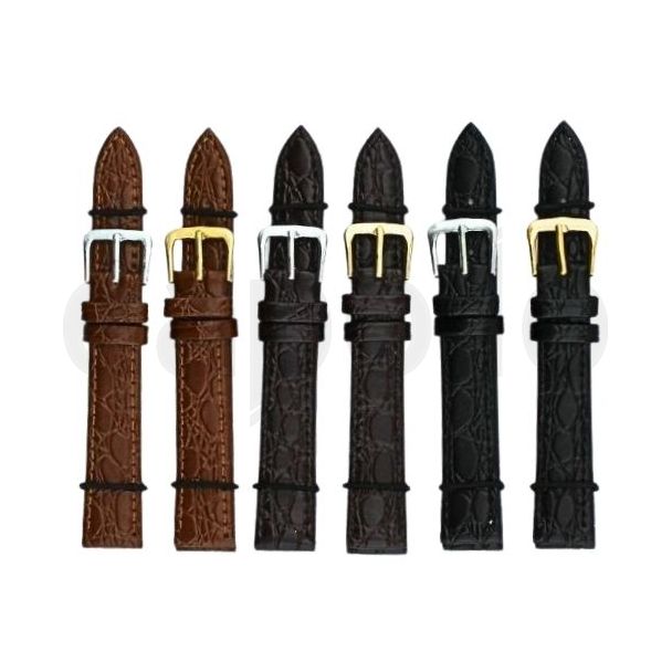 Black, Brown & Tan Crocodile Grain Leather Watch Straps - 16mm