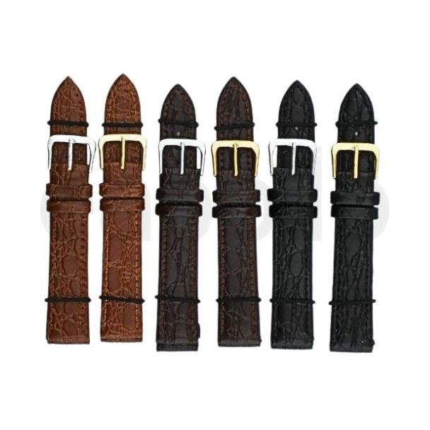 Black, Brown & Tan Crocodile Grain Leather Watch Straps - 18mm