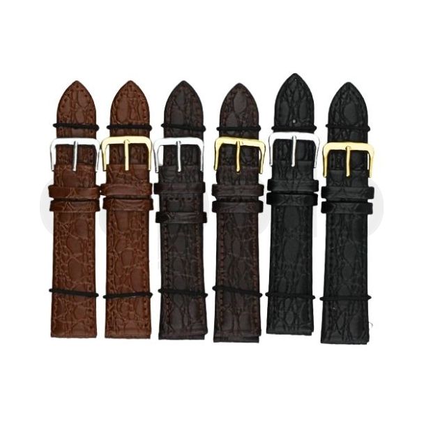 Black, Brown & Tan Crocodile Grain Leather Watch Straps - 20mm