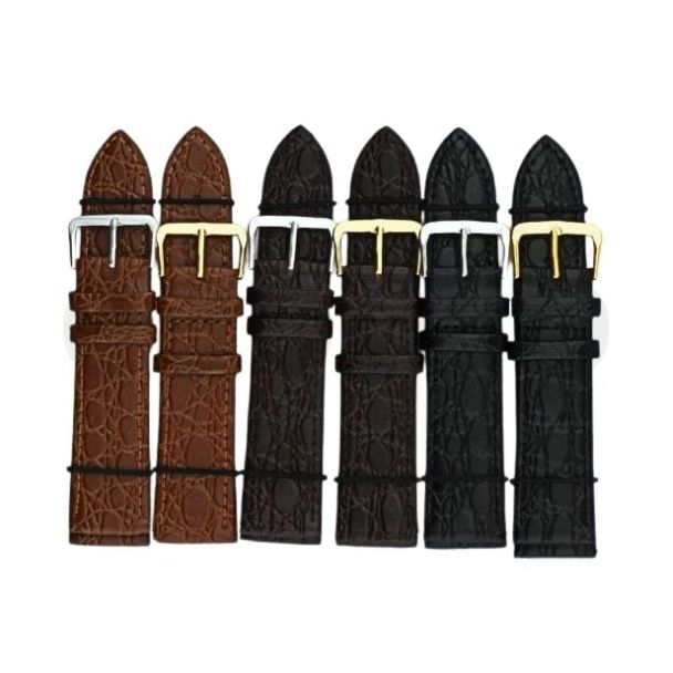 Black, Brown & Tan Crocodile Grain Leather Watch Straps - 22mm
