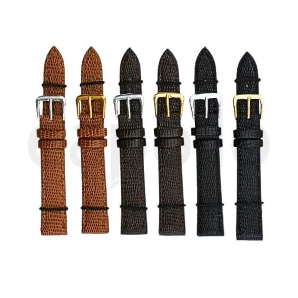 Black, Brown & Tan Lizard Grain Leather Watch Straps - Assorted - 16mm