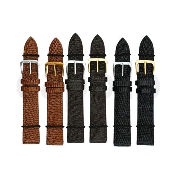 Black, Brown & Tan Lizard Grain Leather Watch Straps - Assorted - 18mm