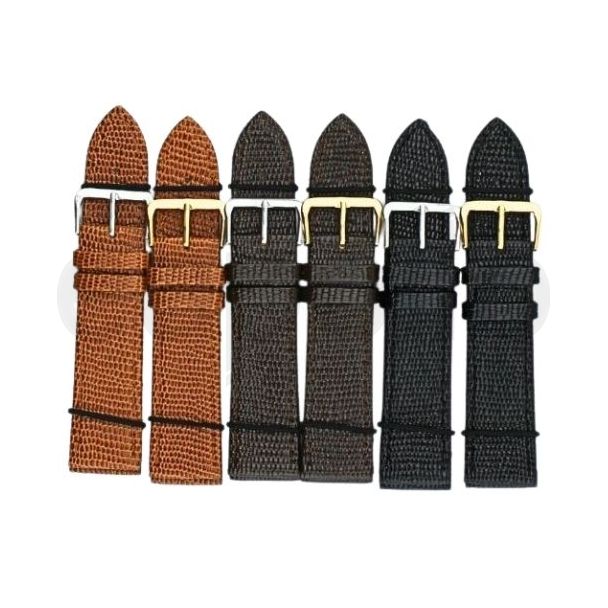 Black, Brown & Tan Lizard Grain Leather Watch Straps - Assorted - 22mm