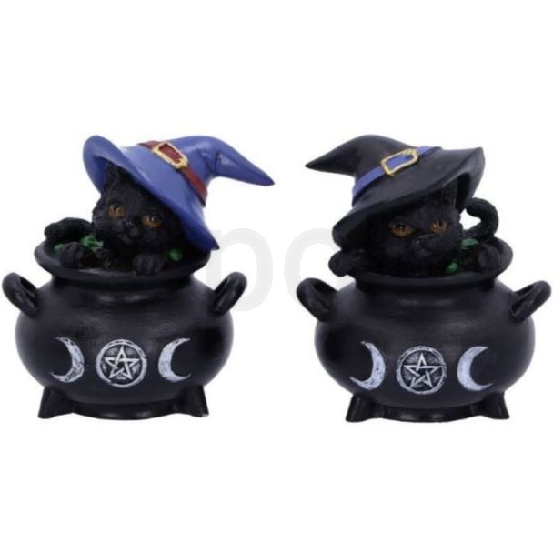 Black Cat and Cauldron Witch Figurines – 8cm