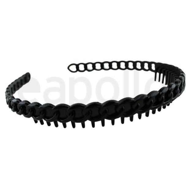 Black Chain Design Plastic Toothed Aliceband - 10mm