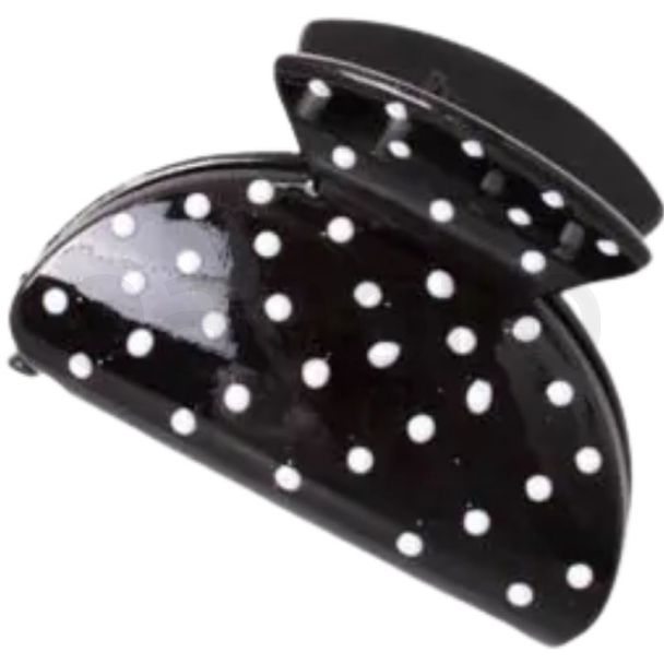Black Clamp with Small White Polka Dots - 6cm