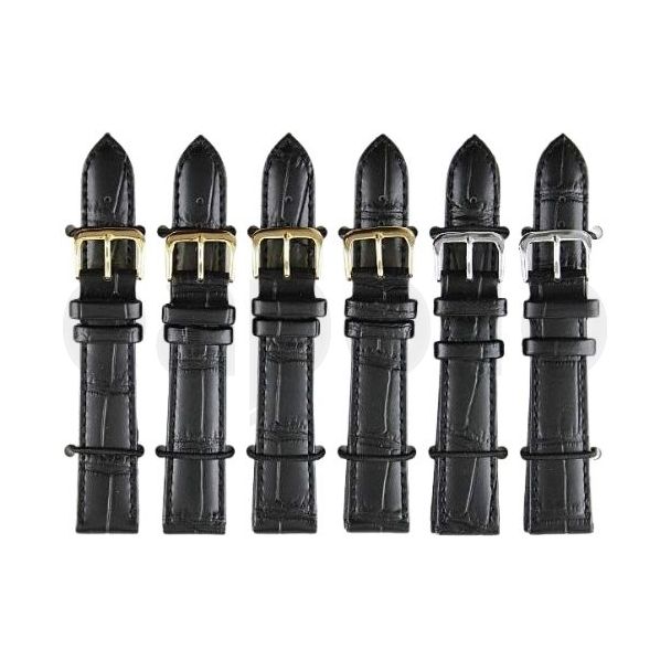 Black Crocodile Grain Padded Leather Watch Straps - 18mm