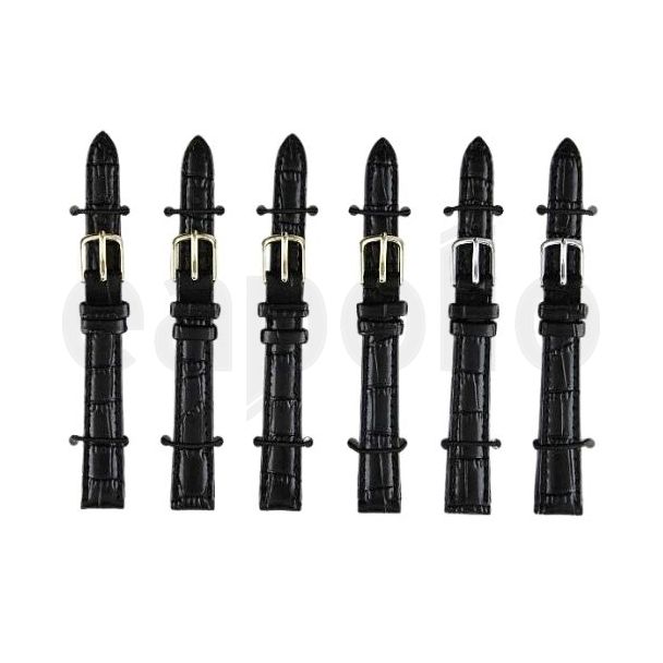 Black Crocodile Grain Padded Leather Watch Straps - 12mm
