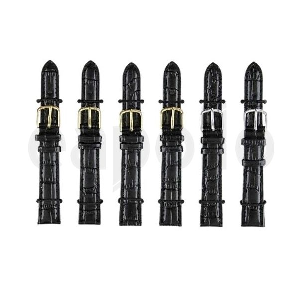 Black Crocodile Grain Padded Leather Watch Straps - 14mm