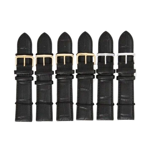 Black Crocodile Grain Padded Leather Watch Straps - 22mm