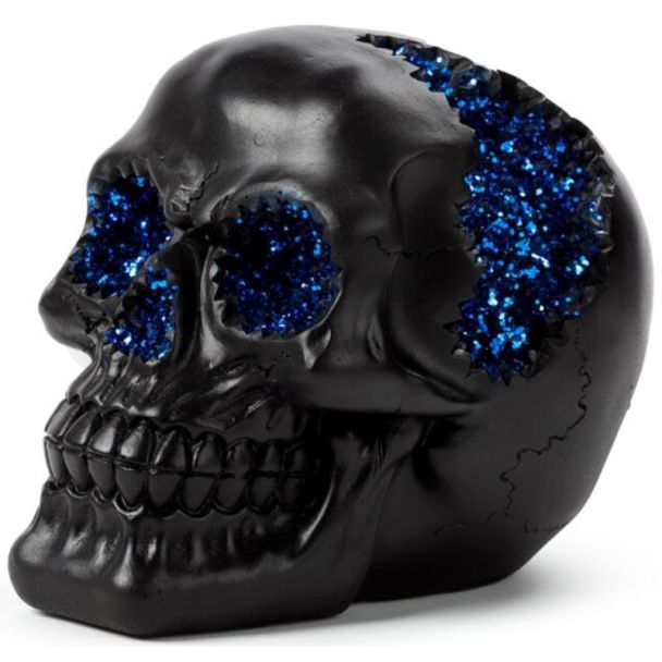 Black Crystal Cave Skull Figurine - Blue (11.5cm)