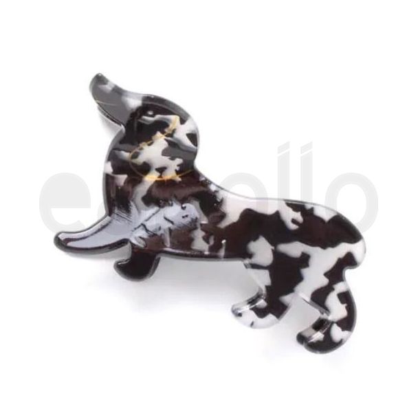 Black Dapple Dachshund Dog Shaped Hair Clamp - 7.5cm