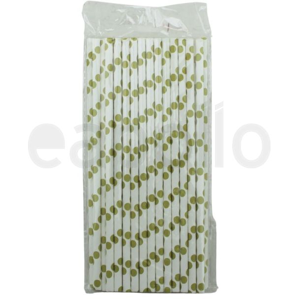 White Plastic Drinking Straws with Gold Swirl Design – Pack of 40 (20cm)