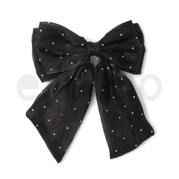 Black double Design bow barrette clip with tails (8cm)