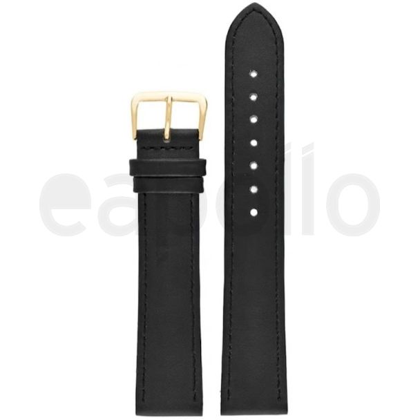 Black Extra Long Leather Watch Straps With Gold Buckles - 22mm