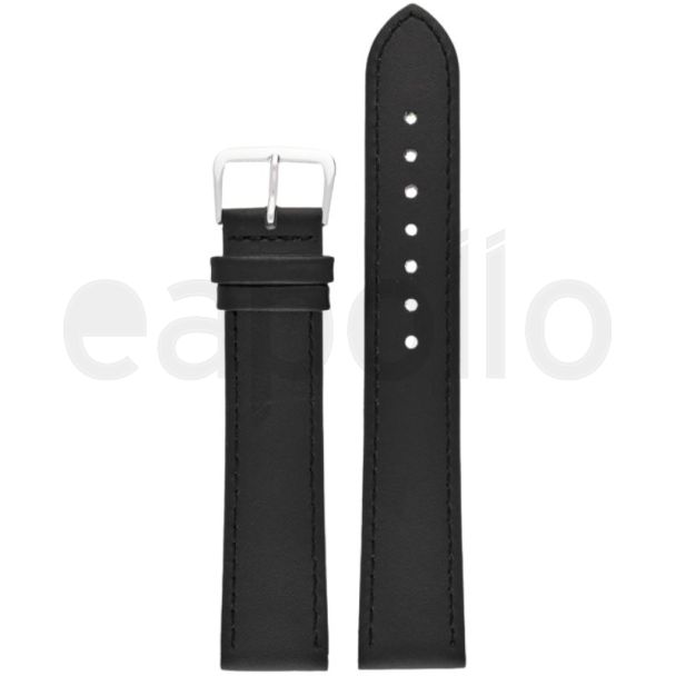 Black Extra Long Leather Watch Straps With Silver Buckles - 20mm