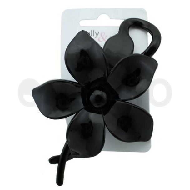 Black Flower Chignon Twist Pin Clip - 11cm