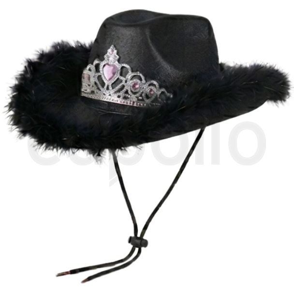 Black Glitter Tiara Cowboy Party Hat – 37cm