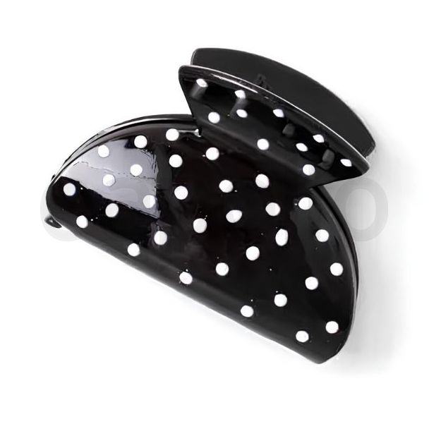 Black Hair Clamp With White Polka Dots - 6cm