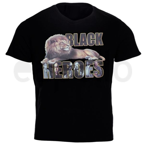 Black Heroes Lion Print  Black T-Shirt